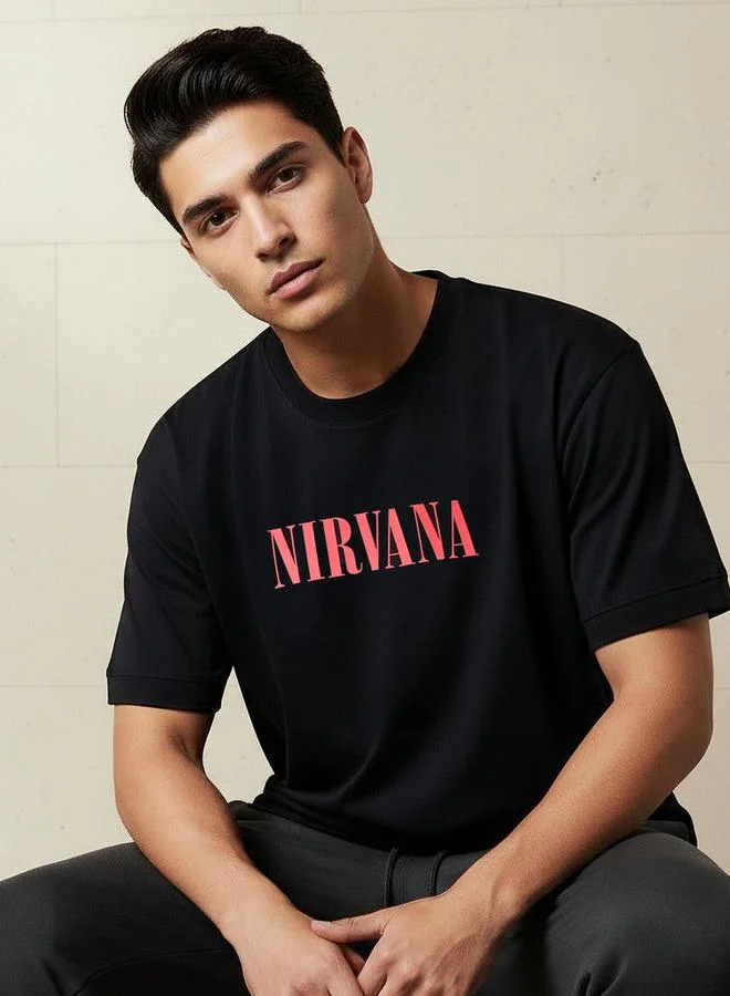 اس بي كاركترز Men Relaxed Fit Crew Neck Short Sleeves Nirvana Print T-shirt
